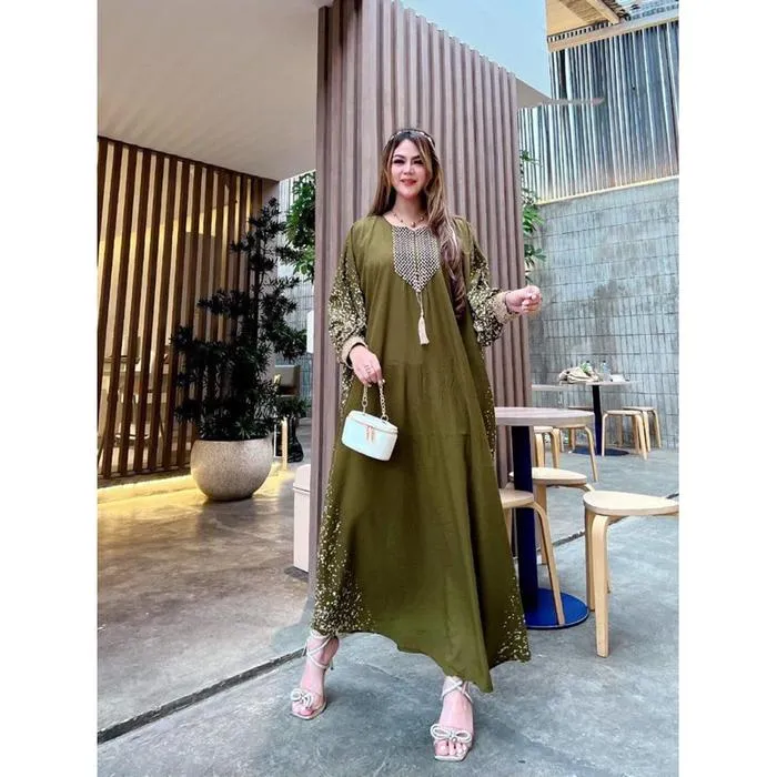 Kaftan Renda Semprot warna Army