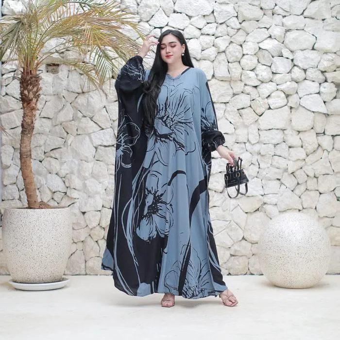 Kaftan Lukis warna Biru Muda