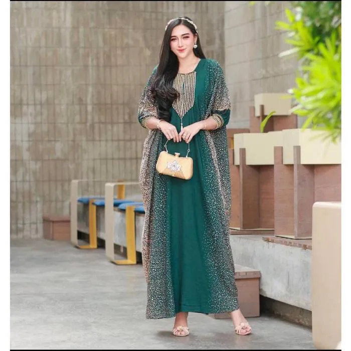 Kaftan Renda Semprot warna Hijau