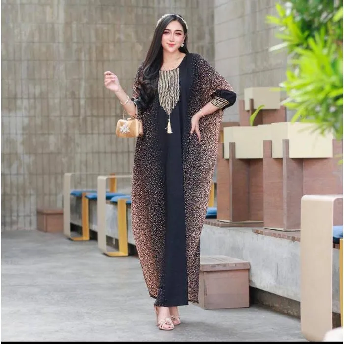 Kaftan Renda Semprot warna Hitam
