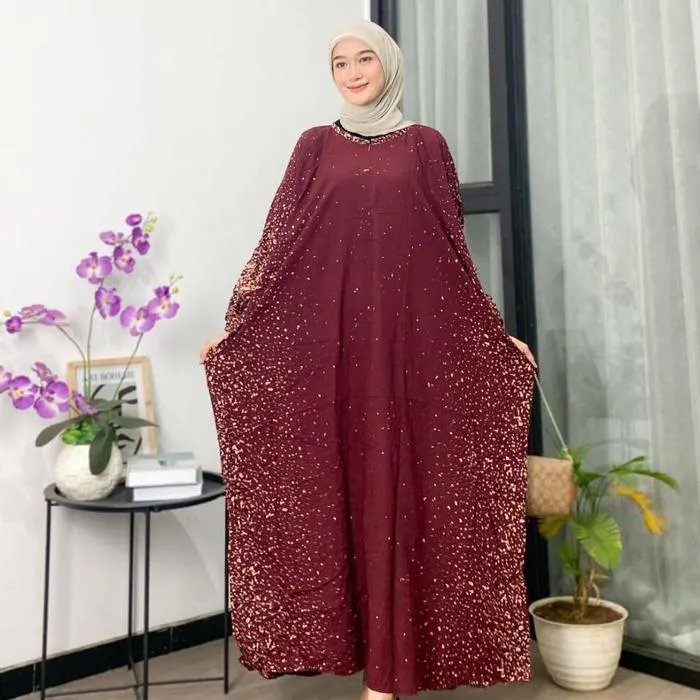 Kaftan Semprot warna Maroon